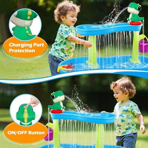 مضخة المياه المائية تدفق مستمر - مضخة مياه تعمل بالديناصورات القابلة لإعادة شحنها لإكسسوارات منسوب المياه - ألعاب لعب المياه في الهواء الطلق الصيفية للأطفال بالخارج (الأزرق) in Kuwait