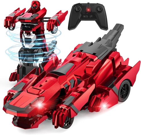 Dinosaur Transform Rc Cars, 2.4Ghz Remote Control Car Transforming Robot with Flashing Light, 360° Rotation One Button Deformation Car Toy Gifts for Boys Age 4-7 8-12 in Saudi Arabia