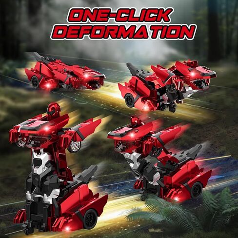 Dinosaur Transform Rc Cars, 2.4Ghz Remote Control Car Transforming Robot with Flashing Light, 360° Rotation One Button Deformation Car Toy Gifts for Boys Age 4-7 8-12 in Saudi Arabia