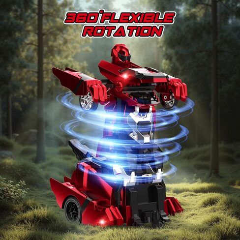 Dinosaur Transform Rc Cars, 2.4Ghz Remote Control Car Transforming Robot with Flashing Light, 360° Rotation One Button Deformation Car Toy Gifts for Boys Age 4-7 8-12 in Saudi Arabia