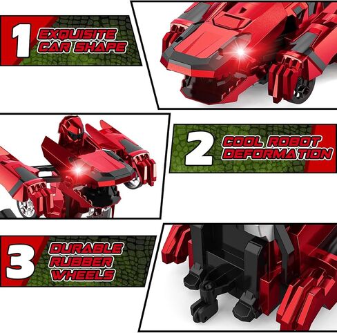 Dinosaur Transform Rc Cars, 2.4Ghz Remote Control Car Transforming Robot with Flashing Light, 360° Rotation One Button Deformation Car Toy Gifts for Boys Age 4-7 8-12 in Saudi Arabia