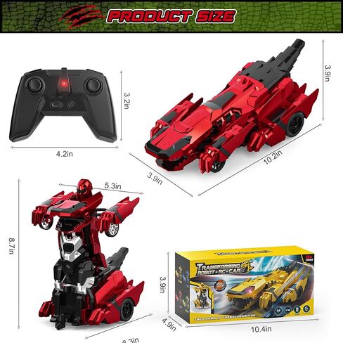 Dinosaur Transform Rc Cars, 2.4Ghz Remote Control Car Transforming Robot with Flashing Light, 360° Rotation One Button Deformation Car Toy Gifts for Boys Age 4-7 8-12 in Saudi Arabia