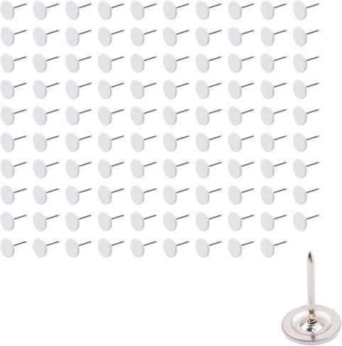 100Pcs Flat Head Upholstery Tacks Home Furniture Decor Tacks Upholstery Nails Flat Push Pins Flats Thumb Tacks White (11mmx17mm) in Saudi Arabia