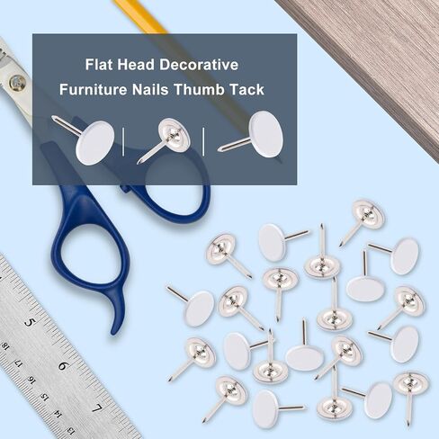 100Pcs Flat Head Upholstery Tacks Home Furniture Decor Tacks Upholstery Nails Flat Push Pins Flats Thumb Tacks White (11mmx17mm) in Saudi Arabia
