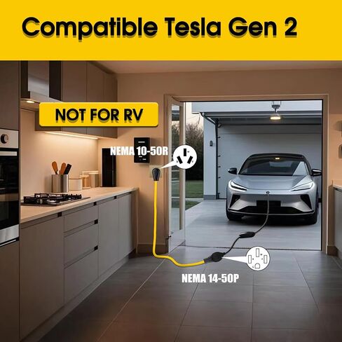 سلك محول شاحن EV من NEMA 10-50P إلى 14-50R مع سلك محول عالي التحمل 6-AWG لشحن Tesla وغيرها من أجهزة الشحن من المستوى 2، 1.5 قدم in Saudi Arabia