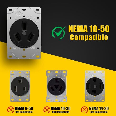 سلك محول شاحن EV من NEMA 10-50P إلى 14-50R مع سلك محول عالي التحمل 6-AWG لشحن Tesla وغيرها من أجهزة الشحن من المستوى 2، 1.5 قدم in Saudi Arabia