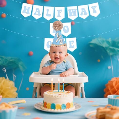زخارف عيد ميلاد نصف زرقاء ، 6 أشهر زخارف عيد ميلاد مع 1/2 صبي قبعة ومسبق الشوط الأول إلى لافتة واحدة لمدة 1/2 يوم الولادة ديكور in Kuwait