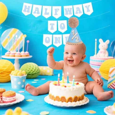 زخارف عيد ميلاد نصف زرقاء ، 6 أشهر زخارف عيد ميلاد مع 1/2 صبي قبعة ومسبق الشوط الأول إلى لافتة واحدة لمدة 1/2 يوم الولادة ديكور in Kuwait