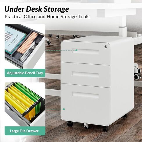 Living 3 Mini Mini Metal File Cabinet with Lock ، White ، Office Home Office ، Under Desk ، Letter/Legal/A4 ، in Saudi Arabia