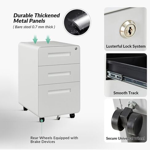 Living 3 Mini Mini Metal File Cabinet with Lock ، White ، Office Home Office ، Under Desk ، Letter/Legal/A4 ، in Saudi Arabia