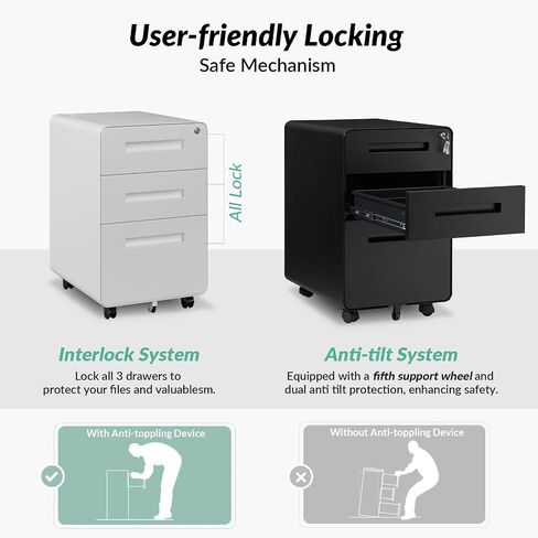 Living 3 Mini Mini Metal File Cabinet with Lock ، White ، Office Home Office ، Under Desk ، Letter/Legal/A4 ، in Saudi Arabia