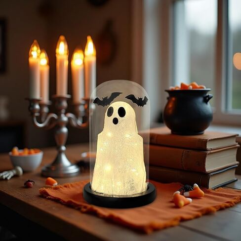 DAZONGE شبح ديكور الهالوين، شبح الهالوين في قبة زجاجية مع ضوء سلسلة، اعتماد شبح لديكورات الهالوين في الأماكن المغلقة، ديكور شبح الهالوين على الطاولة in Kuwait
