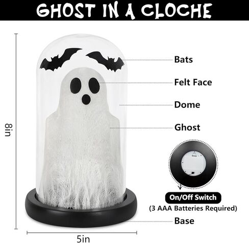 DAZONGE شبح ديكور الهالوين، شبح الهالوين في قبة زجاجية مع ضوء سلسلة، اعتماد شبح لديكورات الهالوين في الأماكن المغلقة، ديكور شبح الهالوين على الطاولة in Kuwait