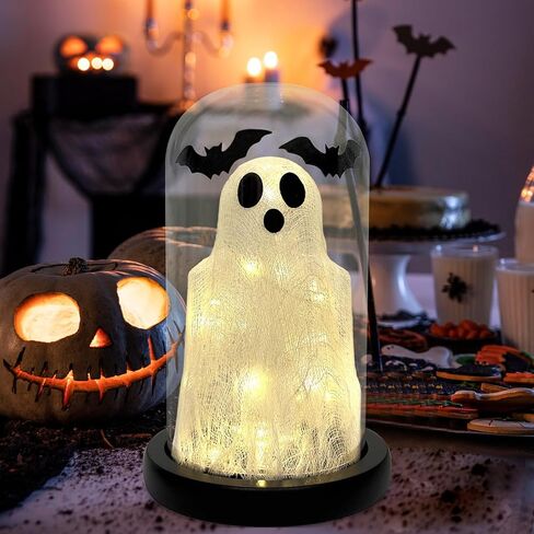 DAZONGE شبح ديكور الهالوين، شبح الهالوين في قبة زجاجية مع ضوء سلسلة، اعتماد شبح لديكورات الهالوين في الأماكن المغلقة، ديكور شبح الهالوين على الطاولة in Kuwait