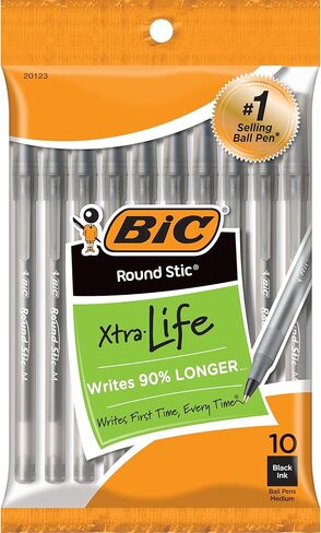 BIC Round Stic Xtra Life Blue Ballpoint Pens, Medium Point (1.0mm), 10-Count Pack of Bulk Pens, Flexible Round Barrel for Writing Comfort, No. 1 Selling Ballpoint Pens in Kuwait
