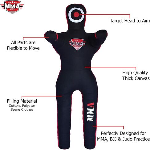 MMA SPORTS MMA Grappling Dummies | Wrestling Dummy for Adults & Youth | Sitting Boxing Dummy for Brazilian Jujitsu gi, Judo, Karate | Unfilled 6 FT Punching Training Dummy, Black, 6 FEET / 72inch in Kuwait
