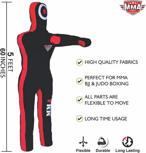 MMA SPORTS MMA Grappling Dummies | Wrestling Dummy for Adults & Youth | Sitting Boxing Dummy for Brazilian Jujitsu gi, Judo, Karate | Unfilled 6 FT Punching Training Dummy, Black, 6 FEET / 72inch in Kuwait