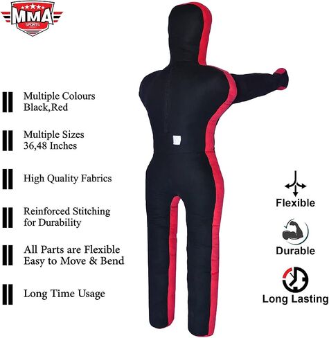 MMA SPORTS MMA Grappling Dummies | Wrestling Dummy for Adults & Youth | Sitting Boxing Dummy for Brazilian Jujitsu gi, Judo, Karate | Unfilled 6 FT Punching Training Dummy, Black, 6 FEET / 72inch in Kuwait
