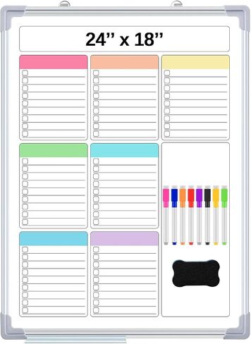 Lincia Magnetic لإجراء قائمة Whiteboard للجدار 24 "× 18" لوحة محو أسبوعية كبيرة ، معلقة تقويم اللوحة البيضاء مزدوجة الجانب للتخطيط مكتب المطبخ المنزل (Pleochroic) in Saudi Arabia