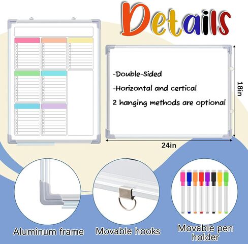 Lincia Magnetic لإجراء قائمة Whiteboard للجدار 24 "× 18" لوحة محو أسبوعية كبيرة ، معلقة تقويم اللوحة البيضاء مزدوجة الجانب للتخطيط مكتب المطبخ المنزل (Pleochroic) in Saudi Arabia