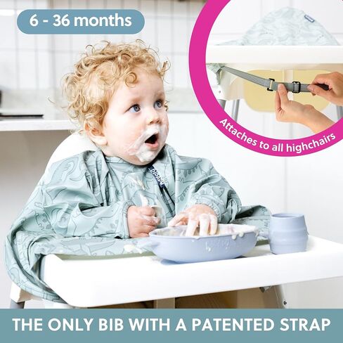 BIBaDO Long Sleeve Coverall Bib – Babies & Toddlers 6-36. Mess Proof Baby Feeding Bib Attaches To Highchairs, Pushchairs, Tables. 100% Waterproof, Machine Washable in Saudi Arabia