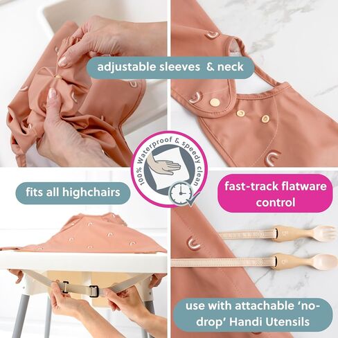 BIBaDO Long Sleeve Coverall Bib – Babies & Toddlers 6-36. Mess Proof Baby Feeding Bib Attaches To Highchairs, Pushchairs, Tables. 100% Waterproof, Machine Washable in Saudi Arabia