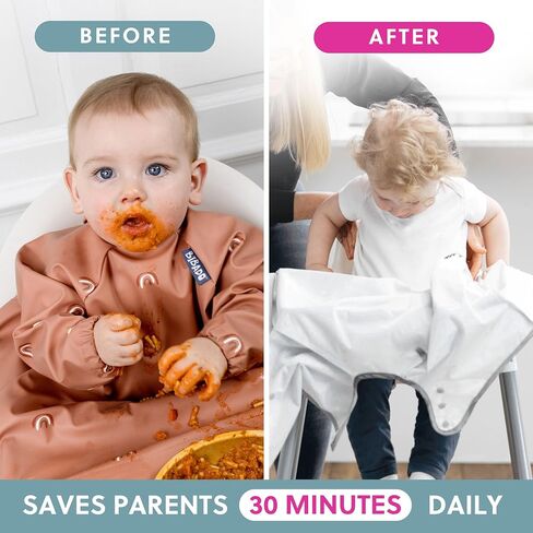 BIBaDO Long Sleeve Coverall Bib – Babies & Toddlers 6-36. Mess Proof Baby Feeding Bib Attaches To Highchairs, Pushchairs, Tables. 100% Waterproof, Machine Washable in Saudi Arabia