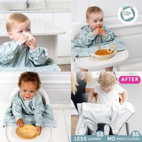 BIBaDO Long Sleeve Coverall Bib – Babies & Toddlers 6-36. Mess Proof Baby Feeding Bib Attaches To Highchairs, Pushchairs, Tables. 100% Waterproof, Machine Washable in Saudi Arabia