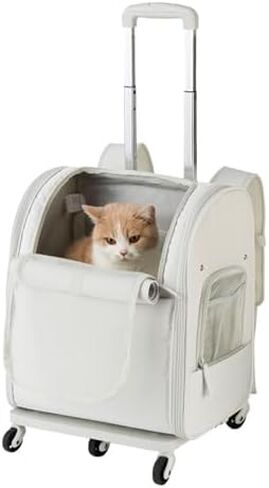 Pet Trolley Case, Multi-Function Pet Bag on Wheels, Foldable Trolley Case, Cat Bag, Pet Outing Bag (Color : White) in Saudi Arabia