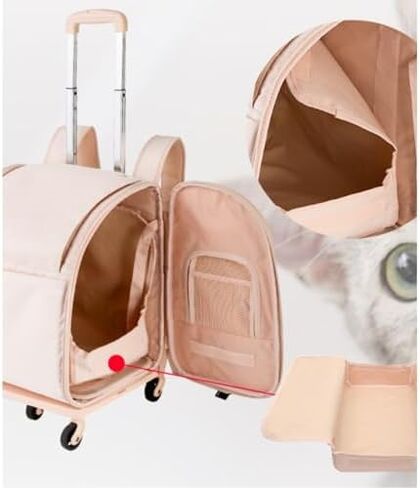Pet Trolley Case, Multi-Function Pet Bag on Wheels, Foldable Trolley Case, Cat Bag, Pet Outing Bag (Color : White) in Saudi Arabia