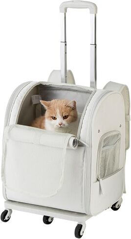 Pet Trolley Case, Multi-Function Pet Bag on Wheels, Foldable Trolley Case, Cat Bag, Pet Outing Bag (Color : White) in Saudi Arabia