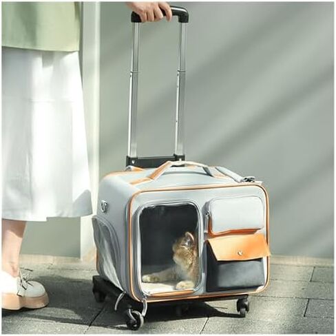Carrier Pet on Wheels Trolley Trolley مع عجلات ، وحول حقيبة الحيوانات الأليفة المحمولة ، وحقيبة سفر Cat Cat مع مقبض تلسكوبي (أبيض) in Kuwait