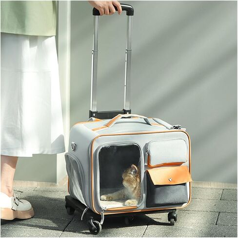 Carrier Pet on Wheels Trolley Trolley مع عجلات ، وحول حقيبة الحيوانات الأليفة المحمولة ، وحقيبة سفر Cat Cat مع مقبض تلسكوبي (أبيض) in Kuwait