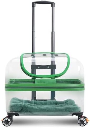 Large Capacity Pet Trolley Case, Transparent Pet Carrier Backpack, Outdoor Cat Crate, Cat Kennel Trolley Case Portable with Silent Wheel for Cats (Color : Green-A) in Saudi Arabia