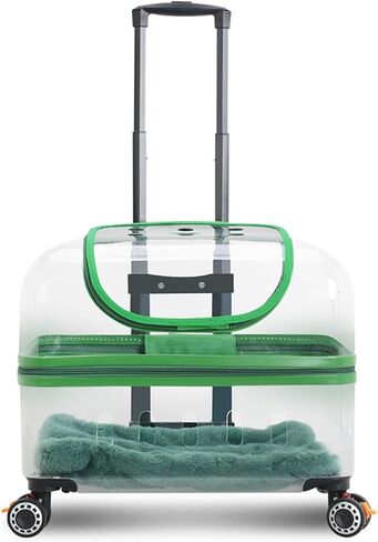 Large Capacity Pet Trolley Case, Transparent Pet Carrier Backpack, Outdoor Cat Crate, Cat Kennel Trolley Case Portable with Silent Wheel for Cats (Color : Green-A) in Saudi Arabia