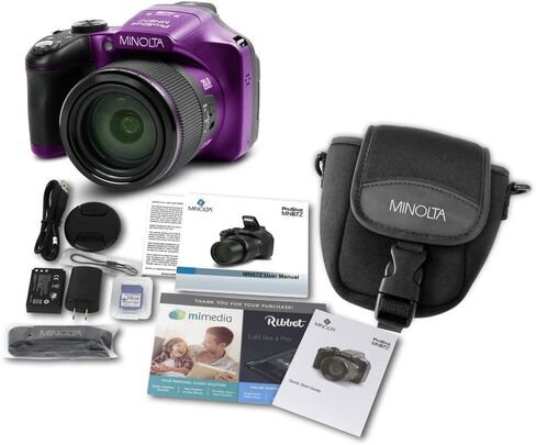 MINOLTA MN67Z 20 MP / 1080P FHD Bridge Digital Camera w/67x Optical Zoom (Red) Bundle with 32GB Memory Card + Camara Bag + Cleaning Kit + Vlogging Tripod + Accessories in Saudi Arabia