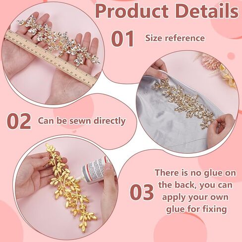 FINGERINSPIRE Rhinestone Applique Golden Sewing Applique 8.67x2.56x0.2inch Crystal Color Wedding Craft Rhinestone Applique Flower Leaves Rhinestone Applique for Wedding Dress Bridal Belt Decor in Saudi Arabia