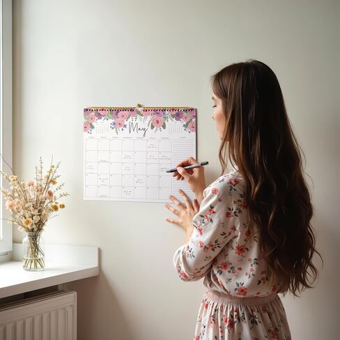 2025-2026 Calendar, Jokotha Wall Calendar 2025, Calendar Runs From Jul 2025 - Dec 2026, 15" x 12", Twin-Wire Binding, Hanging Hook, Floral Design in Saudi Arabia