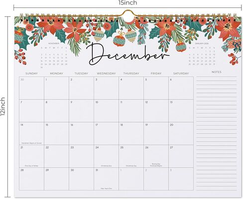 2025-2026 Calendar, Jokotha Wall Calendar 2025, Calendar Runs From Jul 2025 - Dec 2026, 15" x 12", Twin-Wire Binding, Hanging Hook, Floral Design in Saudi Arabia