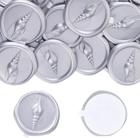 ملصقات Silver Conch Wax Seal - 50 PCS مزخرفة شمعات شمع ملصقات لإكسسوارات دعوة زفاف الشاطئ ، ملصق طوابع لاصق ذاتي للأظرف غلاف عيد الميلاد حفلة عيد الميلاد in Kuwait