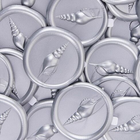 ملصقات Silver Conch Wax Seal - 50 PCS مزخرفة شمعات شمع ملصقات لإكسسوارات دعوة زفاف الشاطئ ، ملصق طوابع لاصق ذاتي للأظرف غلاف عيد الميلاد حفلة عيد الميلاد in Kuwait