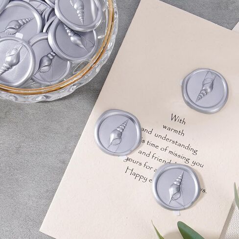 ملصقات Silver Conch Wax Seal - 50 PCS مزخرفة شمعات شمع ملصقات لإكسسوارات دعوة زفاف الشاطئ ، ملصق طوابع لاصق ذاتي للأظرف غلاف عيد الميلاد حفلة عيد الميلاد in Kuwait