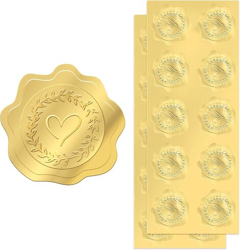 300 Pcs Embossed Gold Foil Stickers with Heart and Garland Pattern for Sealing Awards Embossing Certificates and Envelopes Sticker Seals in Saudi Arabia