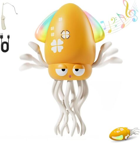 Electric Dancing Octopus Toy, Crawling Musical Toys for Toddlers 3-6 with Automatic Obstacle Avoidance, Baby Light Up Toys for 3 4 5 6 Year Old Boys Girls, Funny Birthday Gifts for Kids (Yellow) in Saudi Arabia