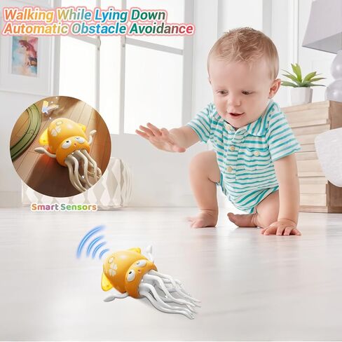 Electric Dancing Octopus Toy, Crawling Musical Toys for Toddlers 3-6 with Automatic Obstacle Avoidance, Baby Light Up Toys for 3 4 5 6 Year Old Boys Girls, Funny Birthday Gifts for Kids (Yellow) in Saudi Arabia