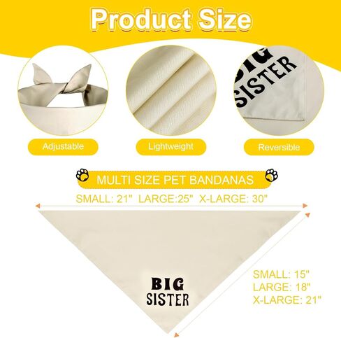 Big Brother Dog Bandana Beige Bare 1PCs ، وشاح Triangle القابل للتعديل ، وإعلان الحمل ، وطفل جديد للعائلة. in Kuwait
