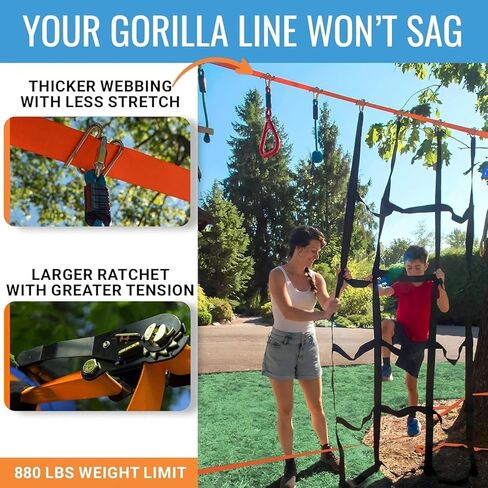 Hyponix Ninja Obstacle Course for Kids – 2 x 60 ft Slacklines with 13 Weatherproof Obstacles – Monkey Net, Ratchet-Tight Tech, Supports 880 lbs – Climbing & Swinging Backyard Fun in Saudi Arabia