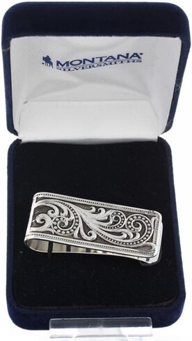 Montana Silversmiths Western Themed Money Clip, Made in USA (Texas Star Hinged) in Saudi Arabia