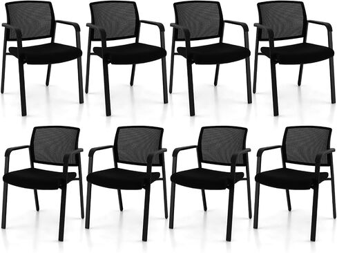 Giantex 2-Pack Reception Room Chair Set with Mesh Back, Metal Frame & Padded Seat, Armrests, No Wheels, Stacking Guest Chairs for Office, Waiting Room, Lobby, Meeting, Black in Saudi Arabia