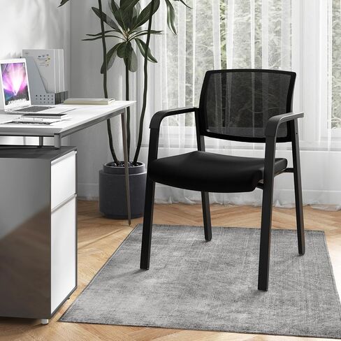 Giantex 2-Pack Reception Room Chair Set with Mesh Back, Metal Frame & Padded Seat, Armrests, No Wheels, Stacking Guest Chairs for Office, Waiting Room, Lobby, Meeting, Black in Saudi Arabia
